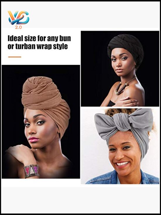 4-Piece Stretch Head Wrap Turban Scarf Shawl Long Hair Wrap Tie